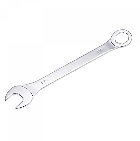 sourcing map Thin Combination Wrench with Offset 6-Point End and Angled Open End, Metric Mirror-Chrome Plated High Carbon Steel, for Household Repairs, 17mm