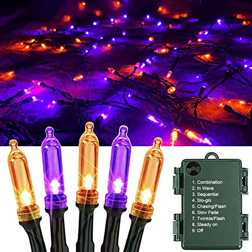 OEMG Decorazioni Halloween Luci Arancia Viola, 12m 120 LED Catena Luminosa a Batteria, 8 Modalità Luci Stringa Esterno Impermeabile, Lucine Halloween Decorazioni Casa Interno Giardino Feste