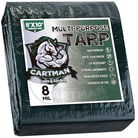 CARTMAN 2PK 8x10Ft Multipurpose Waterproof Poly Tarp Cover 8 Mil, Green