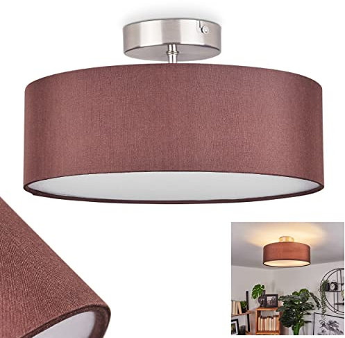 HOFSTEIN Deckenleuchte Tveid, Deckenlampe aus Metall/Stoff in Weiß/Braun/Nickel, Runde Leuchte mit Stoffschirm, Ø 30 cm, 2-flammig, 2 x E27, ohne Leuchtmittel