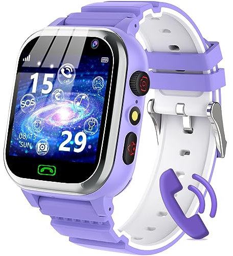 kaacly Montre Connectée Enfant, Montre Enfant Fille Garçon avec Téléphone SOS Pedometer Jeux Réveil Musique Caméra Calendrier Calculatrice, Montre Enfant Smartwatch Cadeaux Garçons et Filles(Purple)