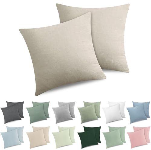 ATsense 2er Set Kissenbezug 50x50 cm - 100% Gewaschene Baumwolle, Beige-grau Kopfkissenbezug mit Reißverschluss, Oeko-TEX Zertifiziert Weich, Nicht Lleicht Verformbar