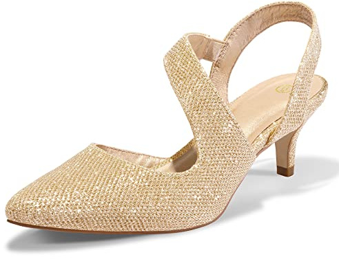 mysoft Women's Dress Shoes Low Heels 2 inch Kitten Pumps Slingback Wedding Party Medium/Wide Width Shoes Gold