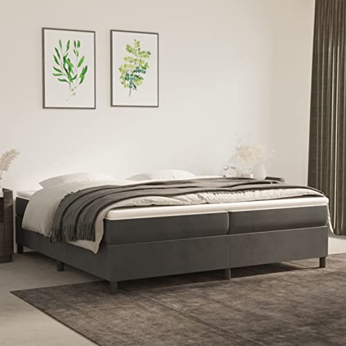 Tidyard Sängram, stoppad säng, ungdomssäng, gästsäng, sovrumssäng, dubbelsäng/enkelsäng, balksäng, sängram med ribbotten, träsäng, mörkgrå, 200 x 200 cm, sammet