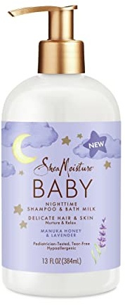 SheaMoisture Baby Shampoo & Bath Milk Manuka Honey & Lavender for Delicate Hair and Skin Nighttime Skin and Hair Care Regimen 13 oz