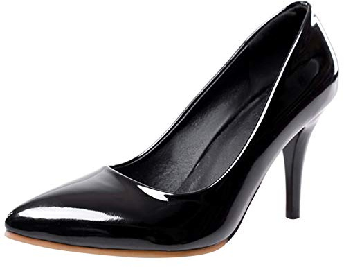 Gicoiz Hommes Femmes Basic Aiguille Escarpin Formal Robe A Enfiler Bureau Travail Talons Hauts Chaussures Pointu Chaussures Cuir Verni Noir Taille 43 EU-45Cn