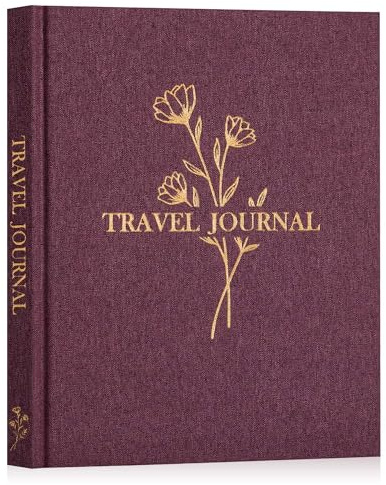 Lanpn Journal de Voyage pour Hommes et Femmes, Carnet de Voyage Carnet de Notes en Lin avec Invites, Album Photo de Voyage Livre de Souvenirs, Cadeau de Voyage pour Voyageurs (Bourgogne, 110 Pages)