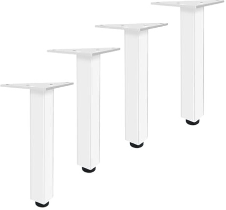 4 Pièces Pieds D'Armoire En Aluminium,Pied de Canapé Metal,Pieds de Table Tube Carré,Hauteur Réglable 0-10mm,pour Armoire,Cuisine,Canapé,Chaise,Bureau,Placard,Blanc (40cm)