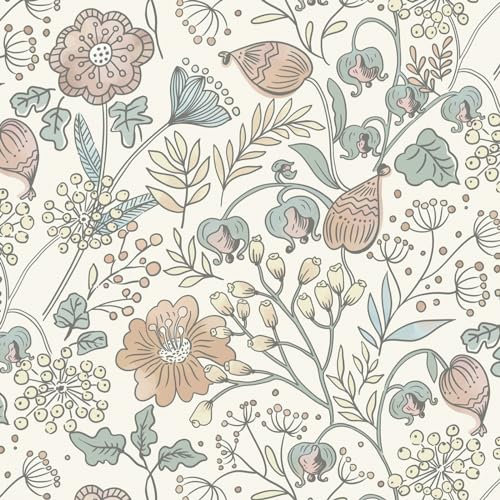 Fiula Floral Self Adhesive Wallpaper Boho Contact Paper Peel and Stick Wallpaper 41x300CM Botanical Leaf Vinyl Wrap for Furniture Beige/Pink Removable Waterproof Wallpaper for Bedroom Bathroom