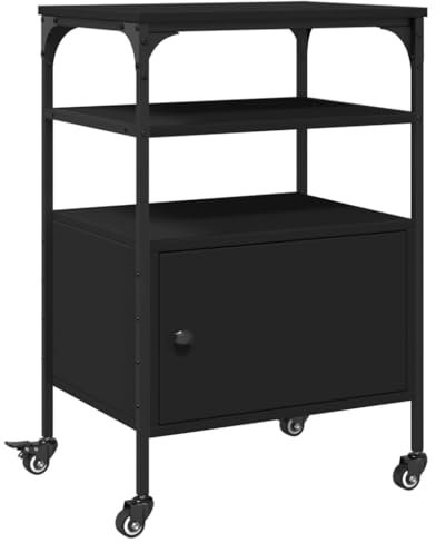 vidaXL Druckerständer, Druckertisch mit 4 Rollen 3 Ablagen, Druckerwagen für Büro Arbeitszimmer, Druckerhalter, Schwarz Holzwerkstoff
