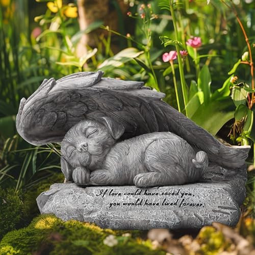 DiDiBirDi Angelo per animali domestici, monumento, tomba, pennarello, statua, pietre commemorative per cani ngarten ornamento pietra con ali d'angelo, urna per cani, regalo per la perdita di animali