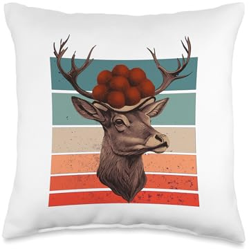 Deer head traditional Bollenhut red pom-poms wildlife art Throw Pillow
