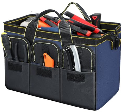 AIRAJ 18” Grande Borsa Multi-tasca per Attrezzi/600D/Alta Capacità/Resistente All'abrasione, 44x24x29,5cm Borsa Porta Attrezzi, Elettricista, Meccanico, Ecc