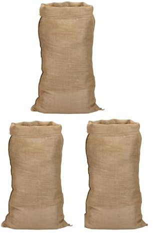 La cordeline Lot 3 Sacs en Toile de Jute Naturelle 60 x 100cm - 50 Kg -Stockage Jardin, Pomme de Terre, Déchets Verts, Naturel