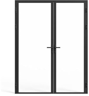 Vente-unique-Bloque de puerta doble reversible de aluminio y vidrio templado - 2 x Alt. 204 x An. 83 cm - Negro - LOXTON
