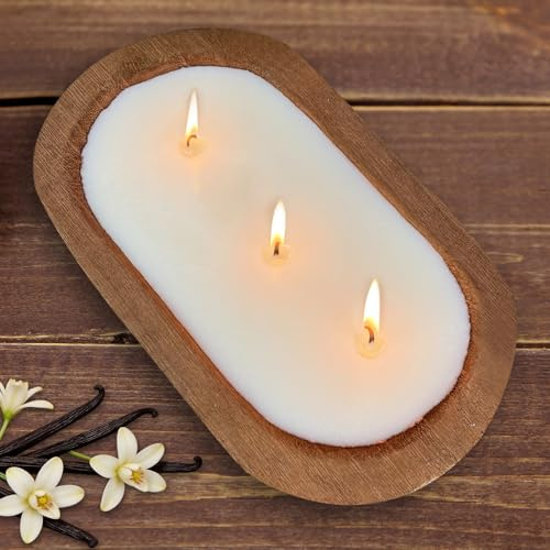 Aromatherapy Candle, SEVEYEE Vanilla Candle 3wicks 12oz, Large Wooden Bowl Candles for Women,Girl Birthday Gift