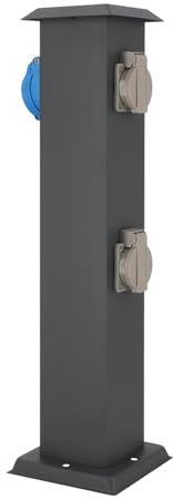 LED Universum - Steckdosensäule „Cyril“ 50cm anthrazit mit 2 x Typ F + 1 x CEE Steckdose Außensteckdose Gartensteckdose Wohnmobil CEE Campingbuchse 230 V Energiesäule 50 x 12,5 x 14,5 cm IP44