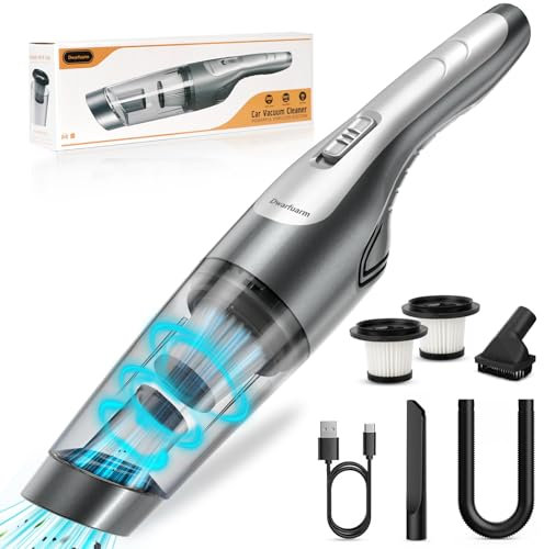 Car Vacuum Cleaner Cordless Powerful with Suction, Handheld Vacuum Cleaner with 20Min Runtime, Home Car Carpet Stairs Pet Hair Cleaning, 7500mA Battery USB Rechargeable, 2 HEPA Fiter (Grey)