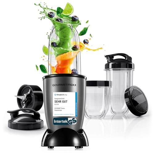 GOURMETmaxx Mr. Magic Power Pro Mixer 400 watt | Frullatore per smoothie con coperchio da asporto | Frullatore da tavolo con caraffa e coperchio | Frullatore con kit di accessori L per frappè ecc.