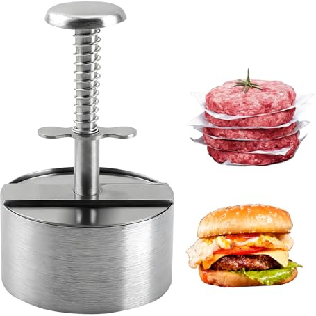 Bogoro Pressa per Hamburger, Regolabile Burger Press,Pressa per Hamburger in Acciaio Inox 304,Contiene 200 Stampi di Carta per Hamburger,Adatti per Carne,Barbecue e Banchetti (Diametro 14 cm)