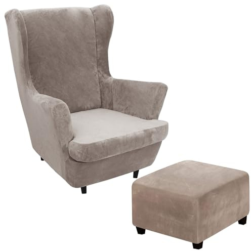Funda de terciopelo para sillón con estampado de tigre, protector de silla otomana para sillas de ala y otomanas cuadradas (gris pardo tamaño XXL)