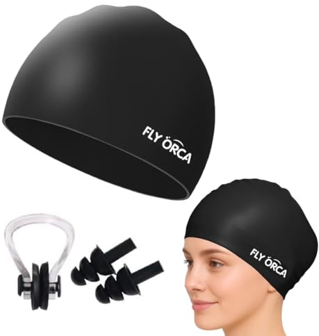 LYITZW Cuffia da Bagno in Silicone, Confezione Completa con Pinza Nasale e Tappi per le Orecchie, Design Antistrappo e Confortevole per Capelli Lunghi, Per Nuoto, Piscina, Palestra, Acquagym