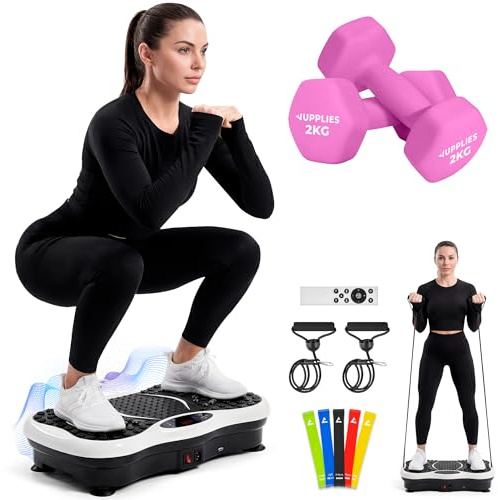 JUPPLIES Plataforma Vibratoria 200W - 5 Modos, 99 Velocidades, Bluetooth, Mando y 5 Bandas Elásticas - Plataforma Vibración Muscular para Adelgazar y Tonificar