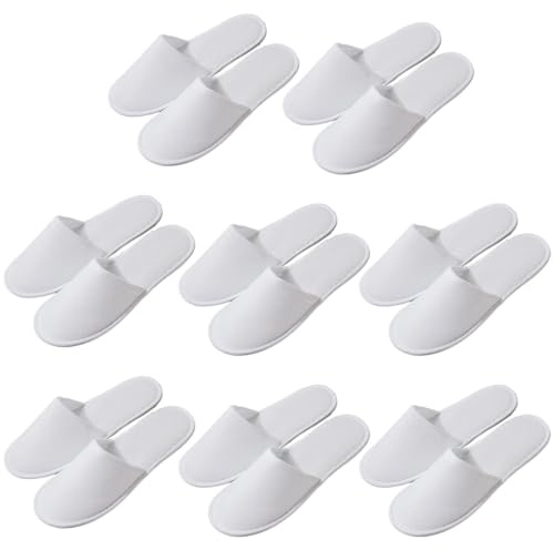 DTDULL 5 par halkfria hotelltofflor, 6 mm gästtofflor i plysch, tjocka hustofflor med pilbladsula för spa, resor och gästhus, vit