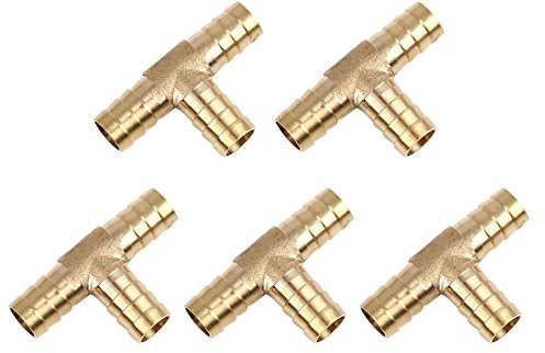 X AUTOHAUX 12mm Hose Barb Brass Joiner Tee 3 Way Adaptor for Air Water Oil 5pcs