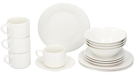 alpina Vajillas Completas 4 Personas Desayuno - Juego de Platos para 4 Personas - Vajilla de Loza - Platos, Cuencos, Tazas y Platillos para Desayuno - Apto para Microondas y Lavavajillas - Blanco
