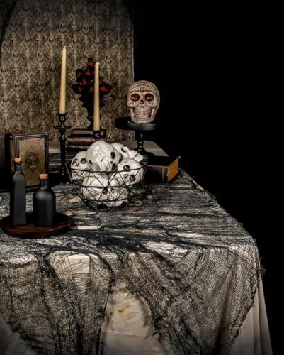 Horror-Shop Schwarzer Halloween Deko Stoff im Fetzen-Look 300x75cm