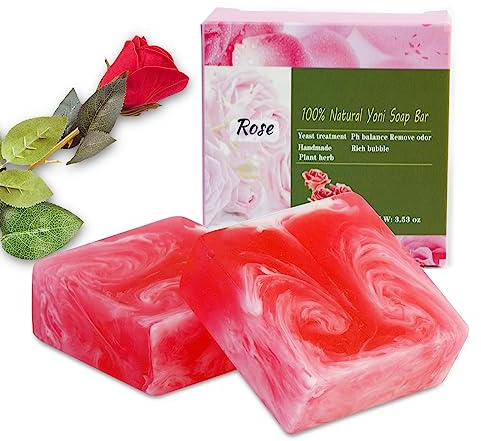 2 PCS Yoni Soap Bars for Women, 100% Handmade Natural PH Balanced & V Cleansing Soap for Women, All Natural Odor Remover with Bubble Foam Net, Yoni Wash Away Odor Deodorant 3.53oz/100g (pink)
