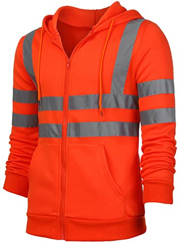 Panegy Jungen Arbeitsjacke Reflektierend Warnschutz Jacke Sicherheitsjacke Kapuzenpullover Größe 4XL - Orange