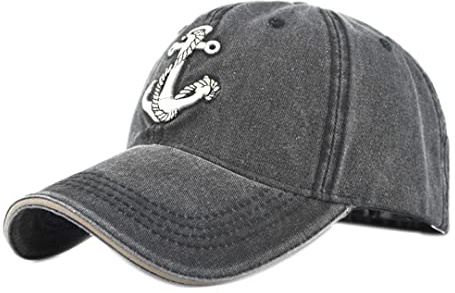 YULOONG Vintage basebollkeps broderi ankare tvättad denim truckerkeps 100 % bomull solhatt för män kvinnor justerbar storlek, Svart, one size