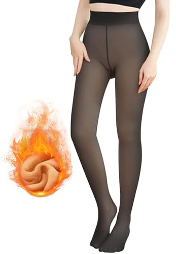 Termostrumpbyxor dam, tjocka fleecefodrade strumpbyxor, sexiga falska genomskinliga plyschstrumpor, hög midja vinter varma leggings trosor, kvinnor födelsedagspresent jul present, svart, one size