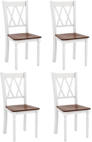 Giantex Dining Room Chairs Set of 4 White - Wooden Farmhouse Kitchen Chairs with Rubber Wood Seat, Acacia Wood Legs, Max Load 360 Lbs, Heavy Duty Wood Armless Dining Chairs with High Back