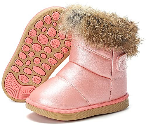 Gaatpot Botas para Niña Botines de Nieve Zapatos para Invierno Calentitas Forradas Boots PU Impermeable Bebé Rosado 24 EU = 25 CN