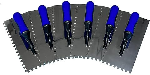 Toothed Trowel Stainless Steel with Soft Handle 6-8-10-12 mm Toothed Trowel Smoothing Trowel (Pack of 6 Toothed Trowel 10 mm)