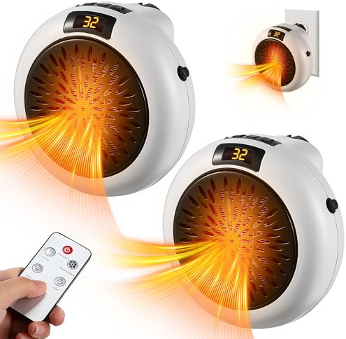 Meonum 2 Pack Small Space Heater, 500W Portable Electric Small Heater with Adjustable Thermostat and Timer, Overheat Protection and LED Display, Quiet Space Heater for Office Desk Indoor Use (White)