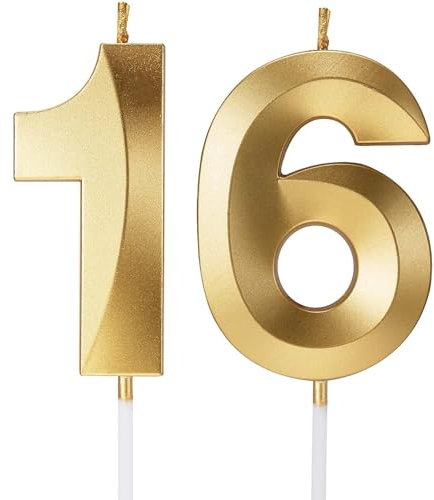 Birthday Candles Number Candles Age Year for Cakes Happy Birthday 3D Designed Wedding Anniversary Party Cake Topper Decorations (Gold, 16)