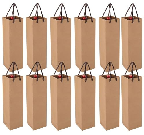 12 Stück Kraft-Wein-Organizer für Hochzeit, Kraft-Wein-Geschenktüte, flaschentüten Geschenktüte mit Griff, Party geschenktüten Flaschen(Braun)