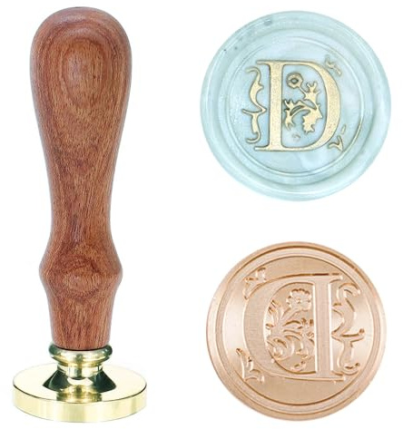 Poemluve sigillstämpel med bokstäver A-Z 25 mm vintage vaxsigill stämpelset med trähandtag för gåvor, förpackning, gratulationskort, inbjudningar, gör-det-själv (bokstav D)