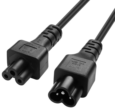 JSADZKJ IEC 320 C6 zu C5 Verlängerung Stromkabel - C6 Männlich zu C5 Weiblich Adapter für Monitore, Projektoren & Drucker - 3 Pin Laptop - 0.6m