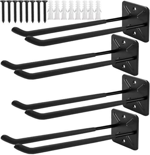 LCOUACEO Wandhaken Garage, Schwerlast Garage Haken, 4 Stück Doppelhaken Garage, Garage Storage Hooks zur Organisation für Leiter, Stuhl, Schlauch, Fahrrädern, Elektrowerkzeugen, Tragkraft 80 kg