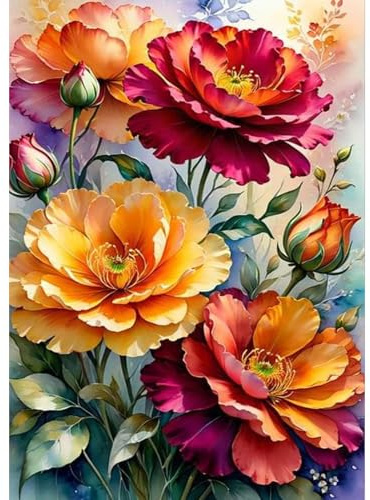 DAERLE Pittura Diamante Fiori colorati, 5D Diamond Painting Kit Completo Peonia per Adulti Strass Arte e Artigianato Fai da Te, Decorazione per Casa e delle Pareti 30x40cm