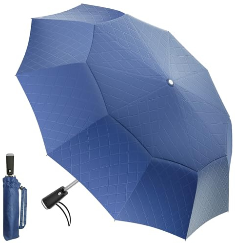 Satol Grand parapluie de golf de 137,2 cm, coupe-vent, 10 baleines, ouverture/fermeture automatique, parapluie de voyage surdimensionné, pliable et portable, UPF 50+, soleil et pluie, parapluie