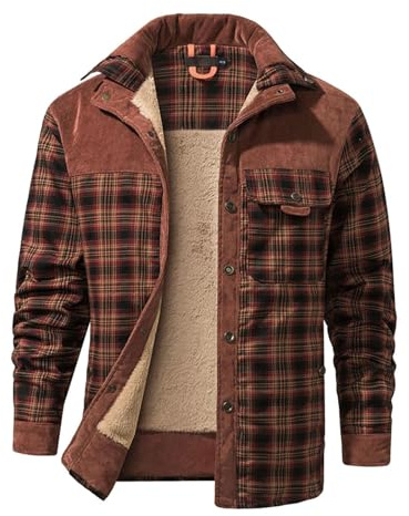 Caxndycing Veste d'hiver pour homme - Chemise à carreaux doublée - Veste thermique à carreaux - Veste polaire avec plusieurs poches - Coton chaud - Chemise de bûcheron doublée - Veste d'hiver