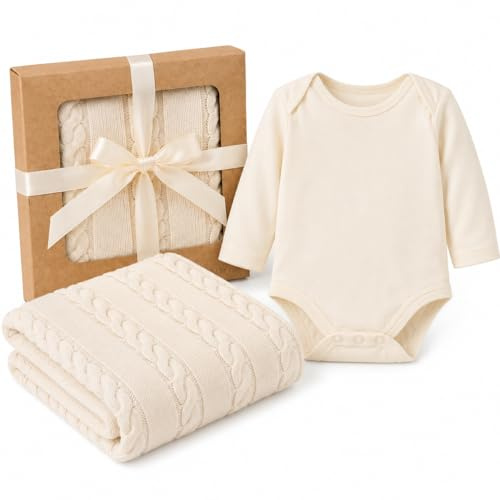 Bundle Bliss baby presentset i 100 % ekologisk bomull – babyfilt och body | Mjukt, ventilerande babyklädesset för nyfödda och spädbarn (0–3 månader)