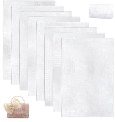GIDWRIY 8 Pcs Mallas para Tejer Bolsos 30 x 20 cm, Malla Plastica para Bolsos, Plástico, Sólido, Blancas