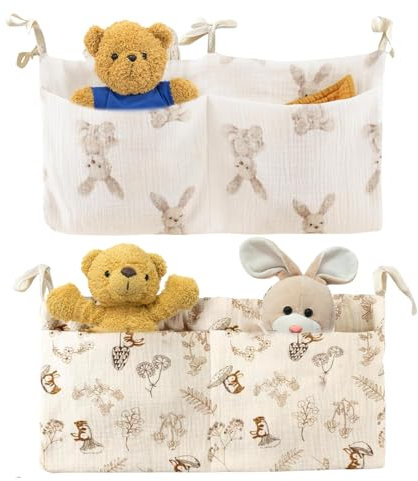 Elitecran Babysäng hängande 2 stycken crib pocket arrangör med bomullstyg, 2 fack, multifunktionell rumsutrustning för skötväskor, spjälsäng, sidosäng, leksak
